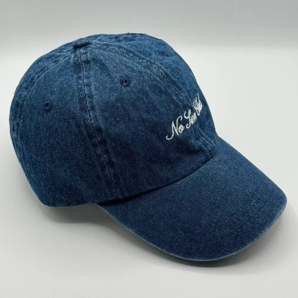 Barefaced Cosmetics No Sun Club Embroidered Logo Spell Out Denim Blue Hat Adjust